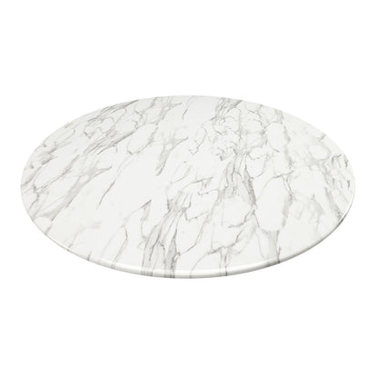 40" White And Gold Rounded Marble And Metal Pedestal Base Dining Table HomeRoots