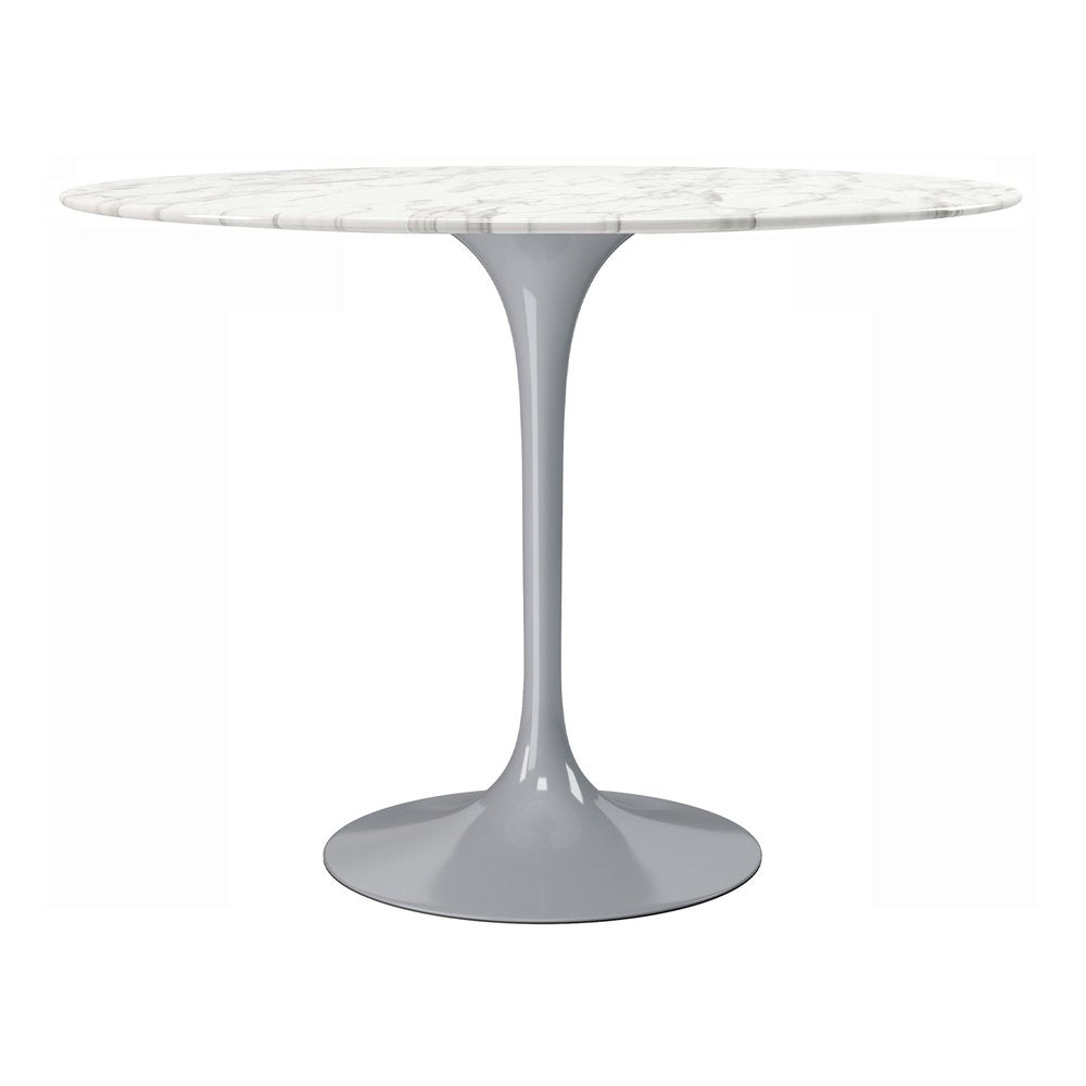 40" White And Gray Rounded Marble And Metal Pedestal Base Dining Table HomeRoots