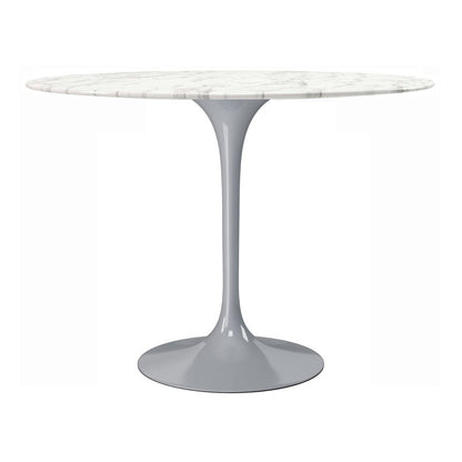 40" White And Gray Rounded Marble And Metal Pedestal Base Dining Table HomeRoots