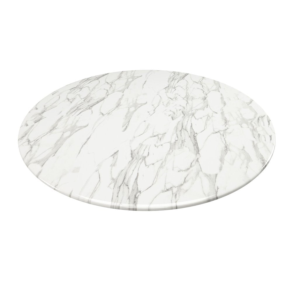 40" White And Gray Rounded Marble And Metal Pedestal Base Dining Table HomeRoots
