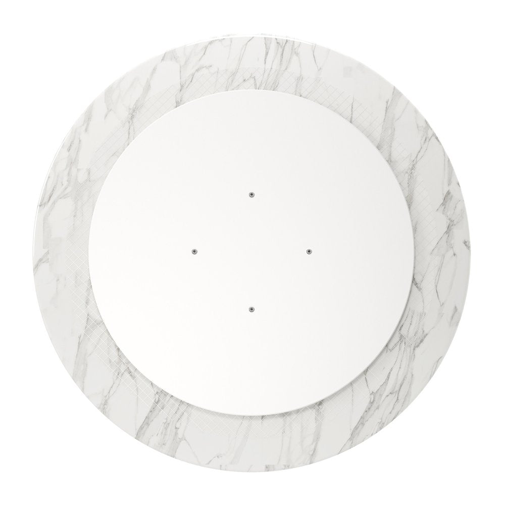 40" White And Gray Rounded Marble And Metal Pedestal Base Dining Table HomeRoots