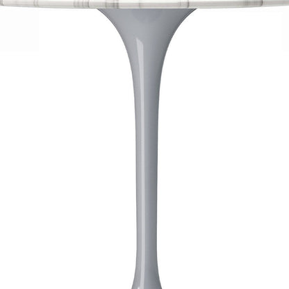 40" White And Gray Rounded Marble And Metal Pedestal Base Dining Table HomeRoots