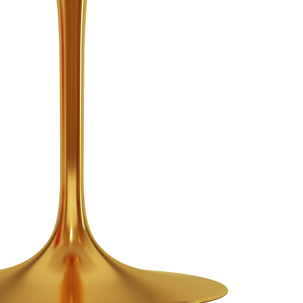 40" White And Gold Rounded Stone And Metal Pedestal Base Dining Table HomeRoots