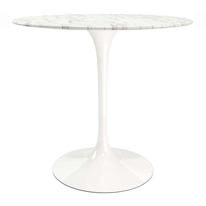32" White Rounded Marble And Metal Pedestal Base Dining Table HomeRoots