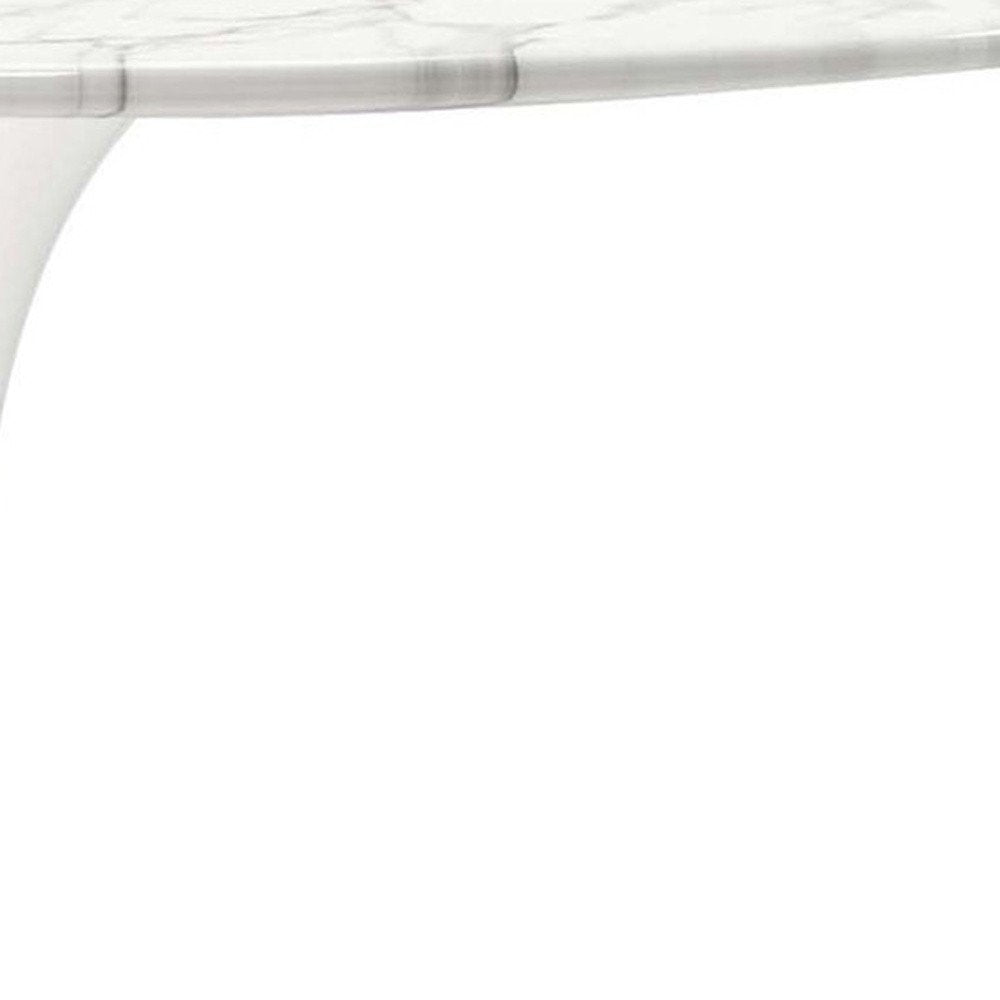 32" White Rounded Marble And Metal Pedestal Base Dining Table HomeRoots