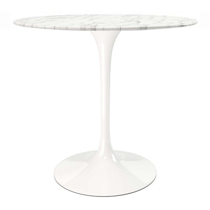 32" White Rounded Marble And Metal Pedestal Base Dining Table HomeRoots