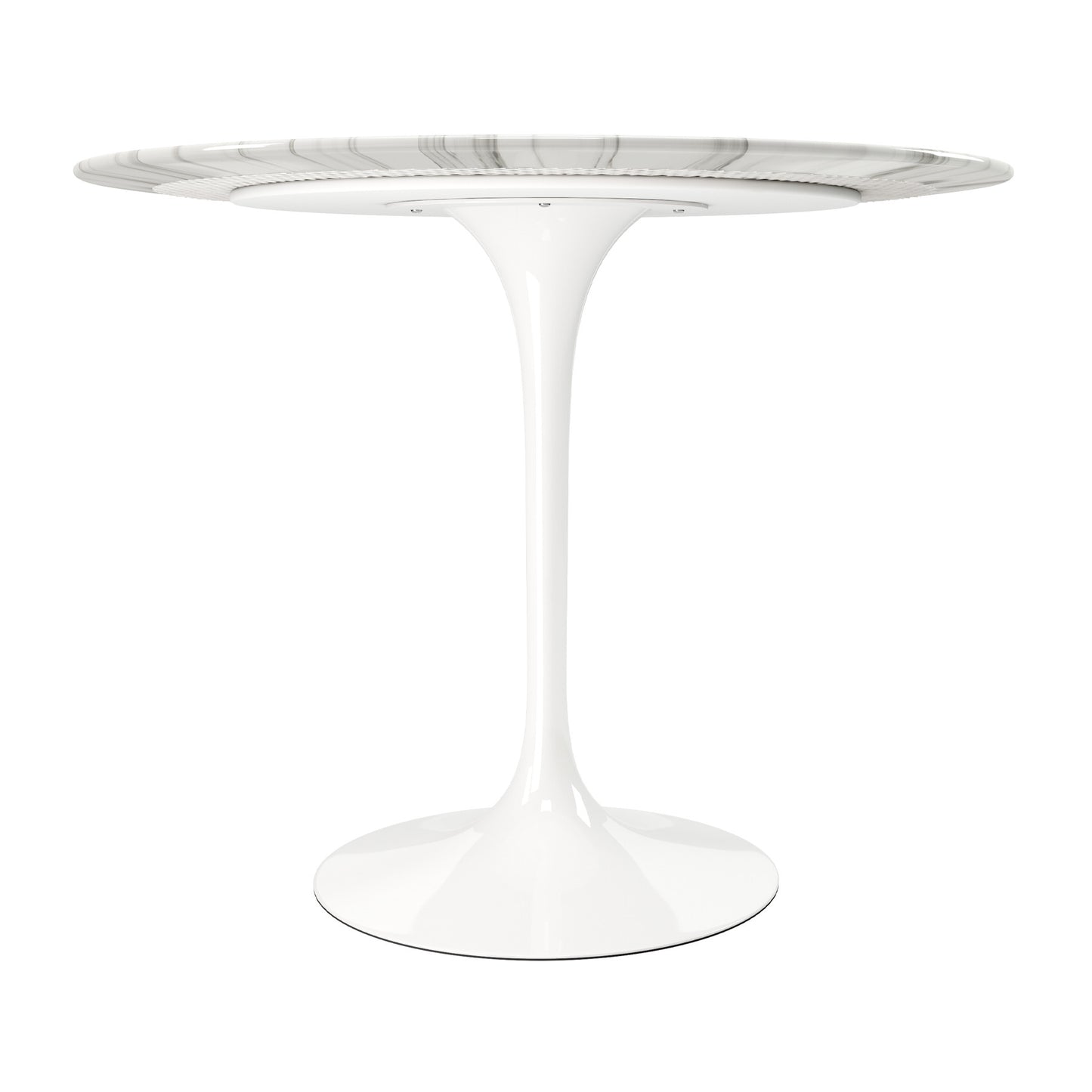 32" White Rounded Marble And Metal Pedestal Base Dining Table