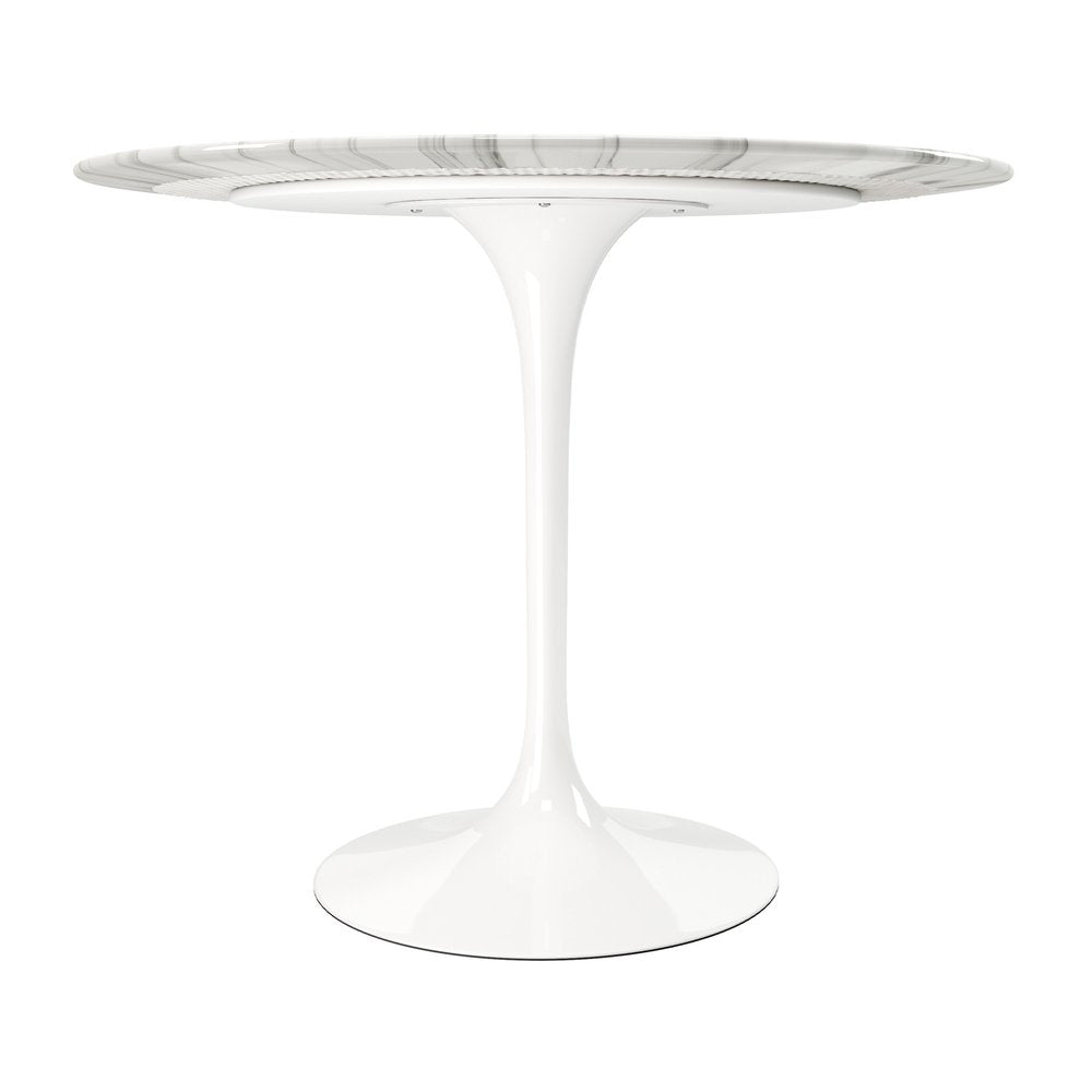 32" White Rounded Marble And Metal Pedestal Base Dining Table HomeRoots