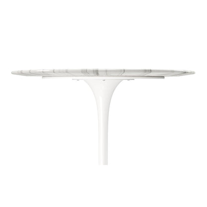 32" White Rounded Marble And Metal Pedestal Base Dining Table HomeRoots