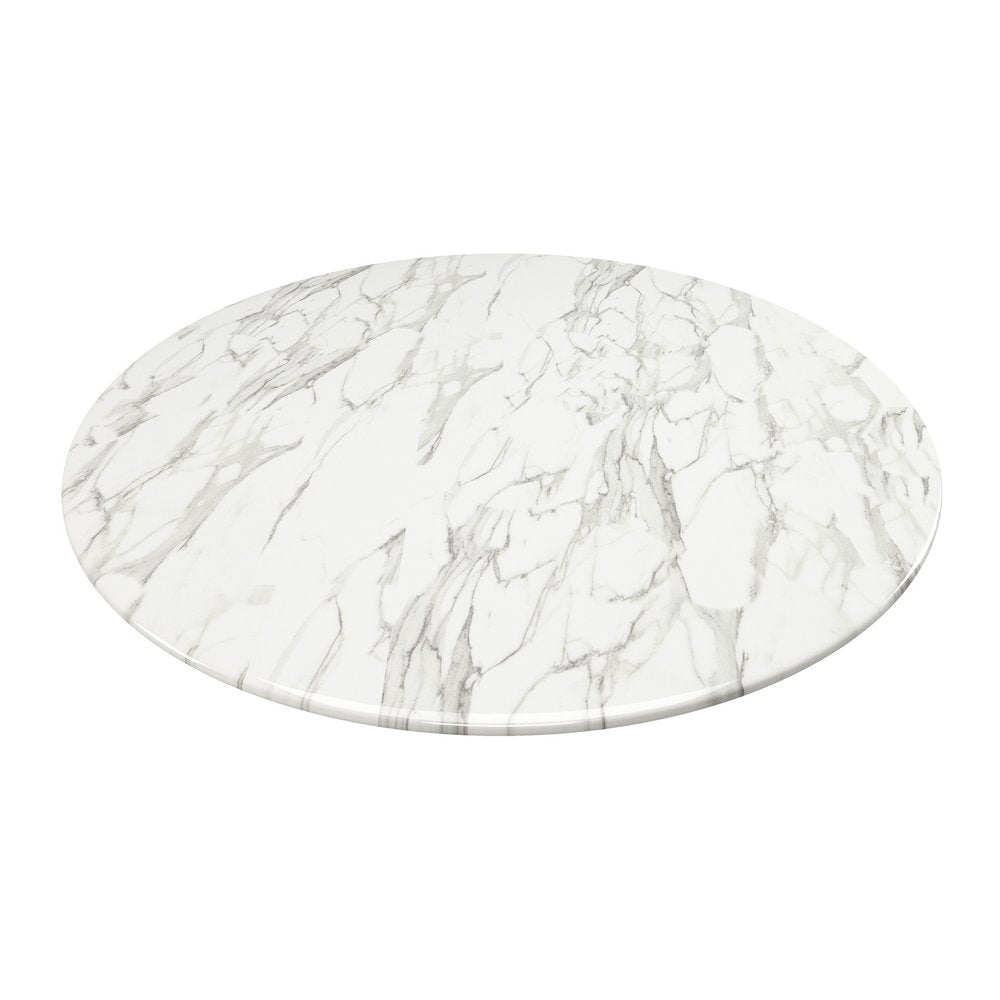 32" White Rounded Marble And Metal Pedestal Base Dining Table HomeRoots