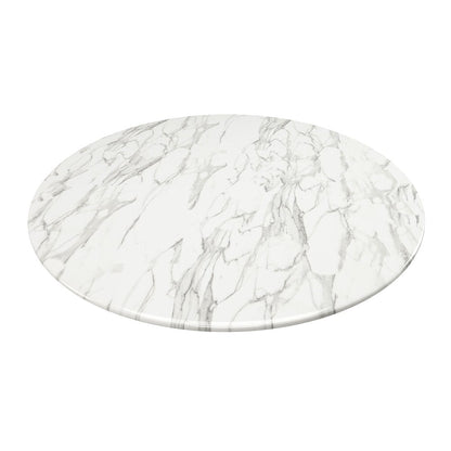 32" White Rounded Marble And Metal Pedestal Base Dining Table HomeRoots