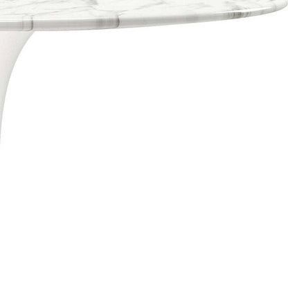 32" White Rounded Marble And Metal Pedestal Base Dining Table HomeRoots
