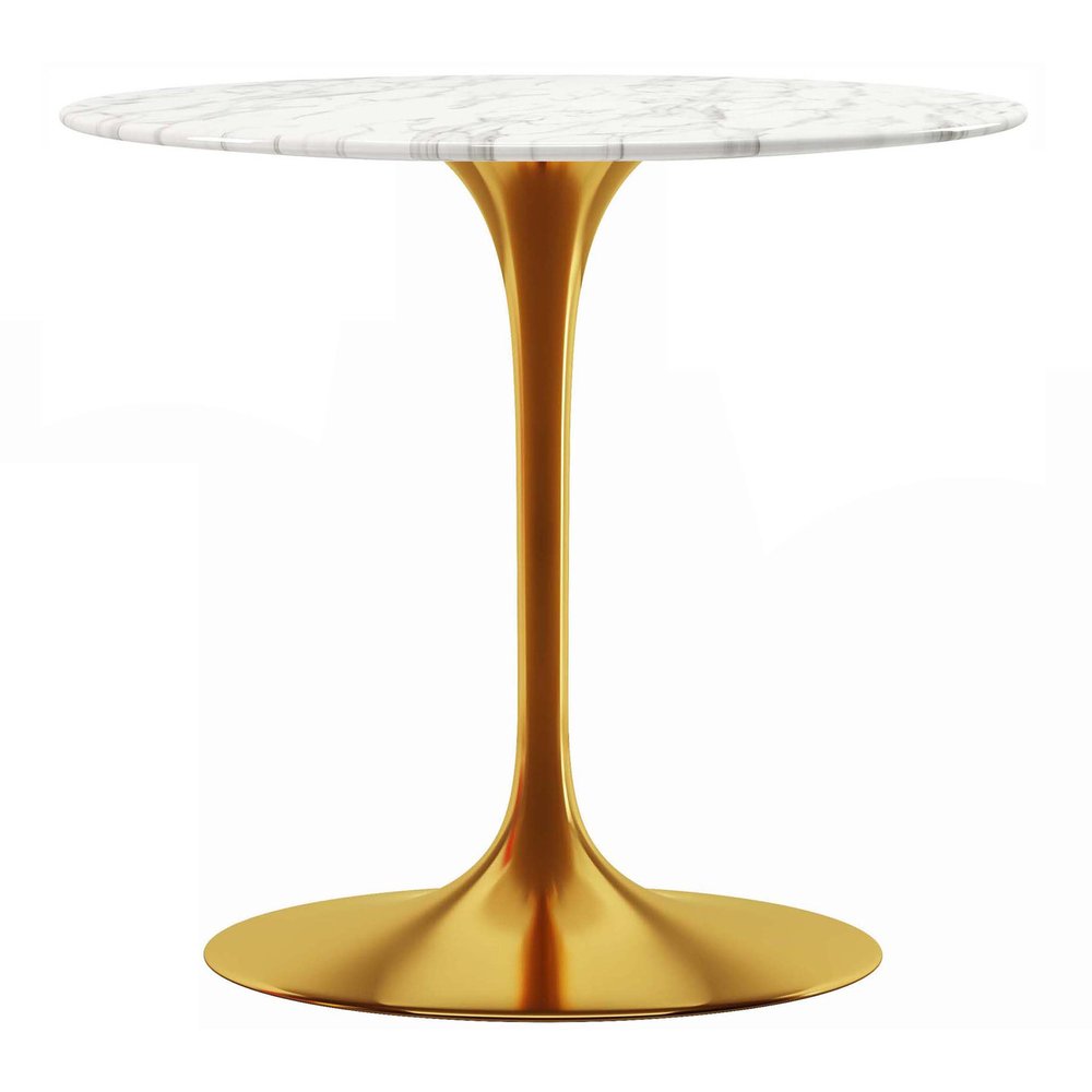 32" White And Gold Marble And Metal Dining Table HomeRoots