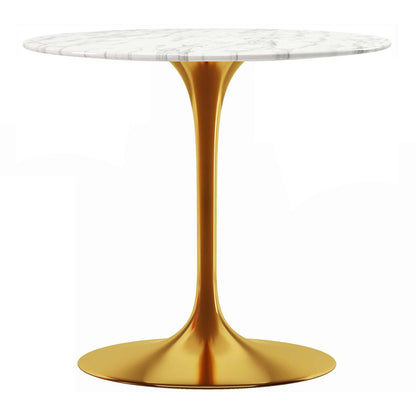 32" White And Gold Marble And Metal Dining Table HomeRoots