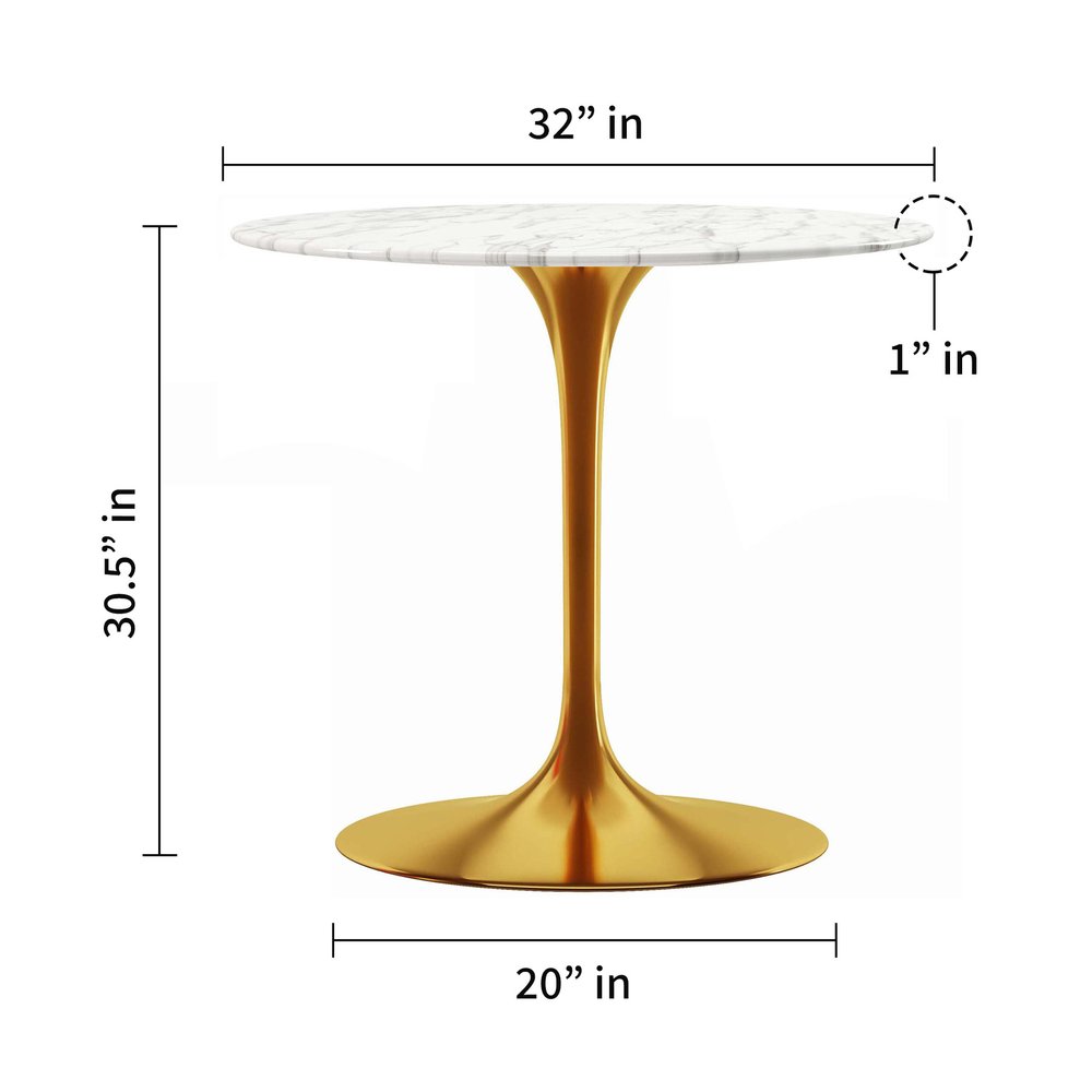32" White And Gold Marble And Metal Dining Table HomeRoots