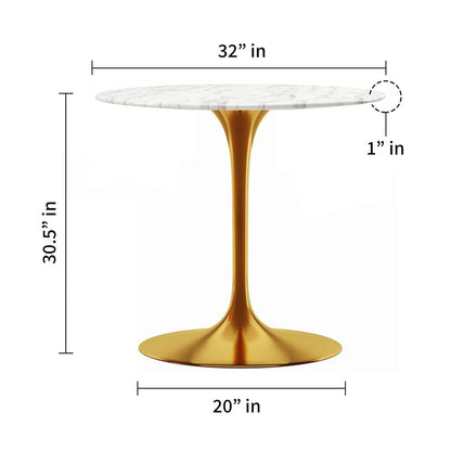 32" White And Gold Marble And Metal Dining Table HomeRoots