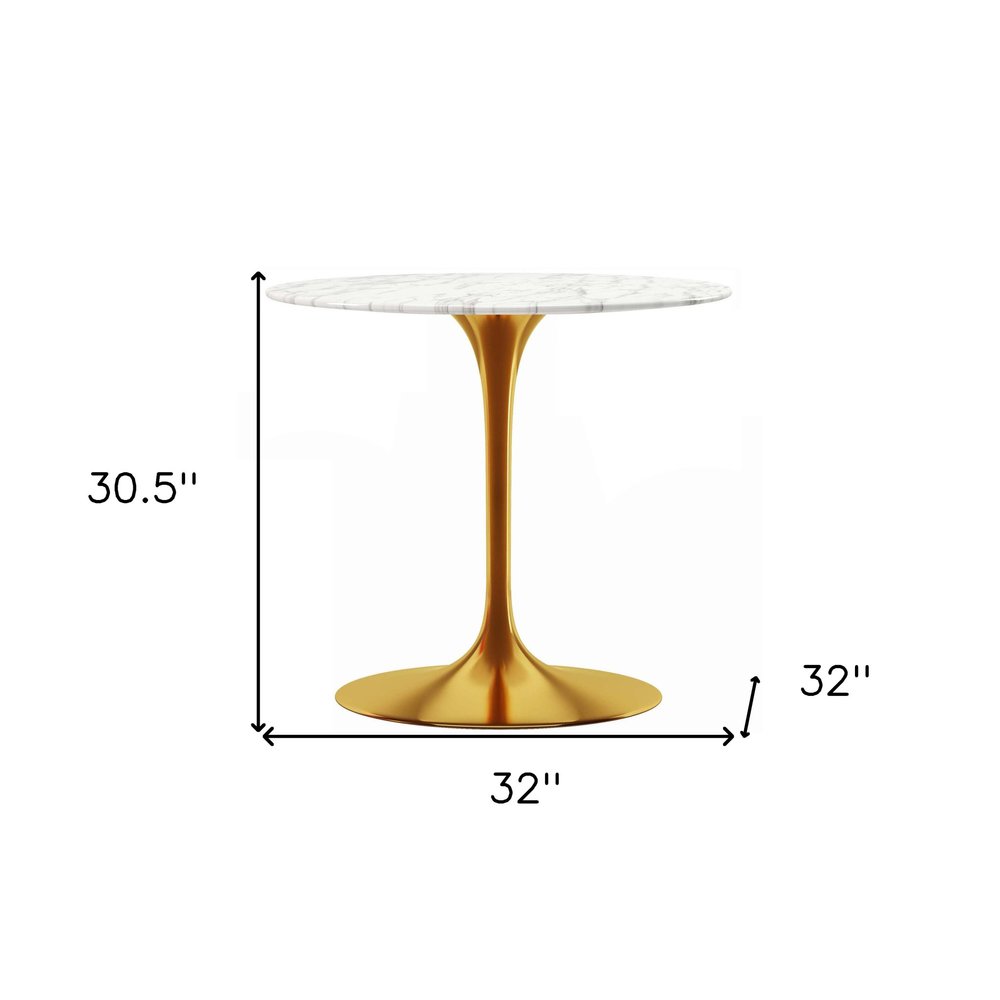 32" White And Gold Marble And Metal Dining Table HomeRoots
