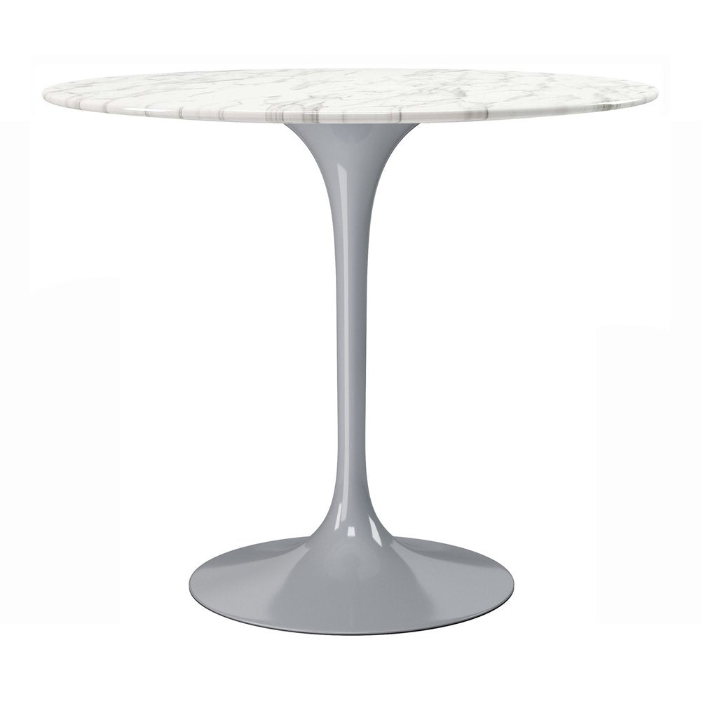 32" White And Gray Rounded Stone And Metal Pedestal Base Dining Table HomeRoots