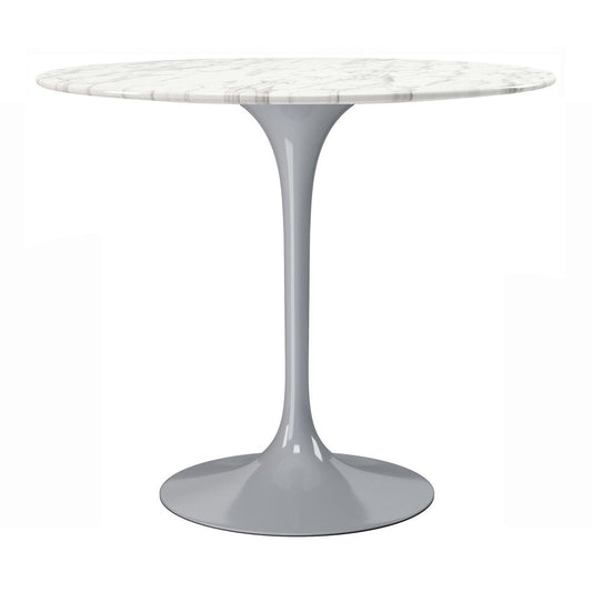 32" White And Gray Rounded Stone And Metal Pedestal Base Dining Table HomeRoots