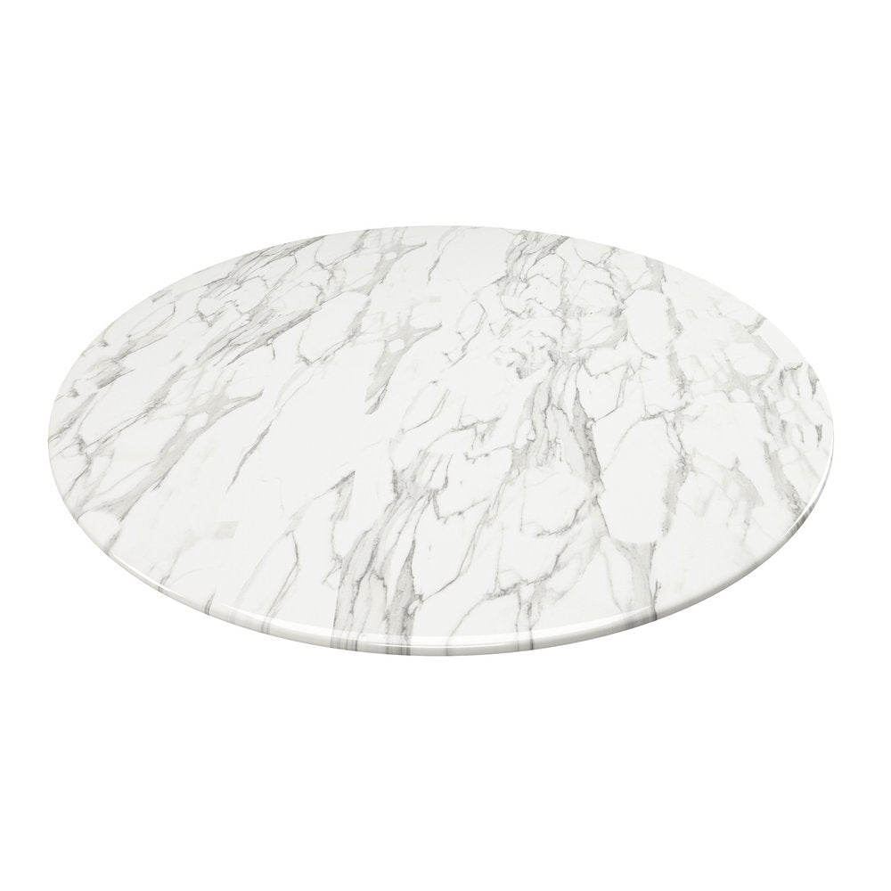 32" White And Gray Rounded Stone And Metal Pedestal Base Dining Table HomeRoots