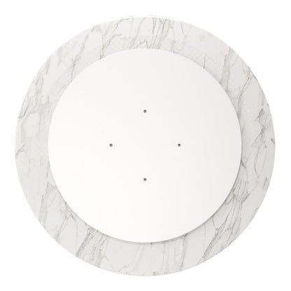 32" White And Gray Rounded Stone And Metal Pedestal Base Dining Table HomeRoots