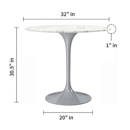 32" White And Gray Rounded Stone And Metal Pedestal Base Dining Table HomeRoots