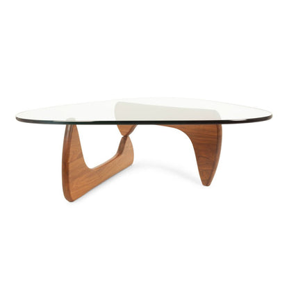 50" Clear And Brown Glass And Solid Wood Triangle Coffee Table HomeRoots