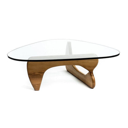 50" Clear And Brown Glass And Solid Wood Triangle Coffee Table HomeRoots