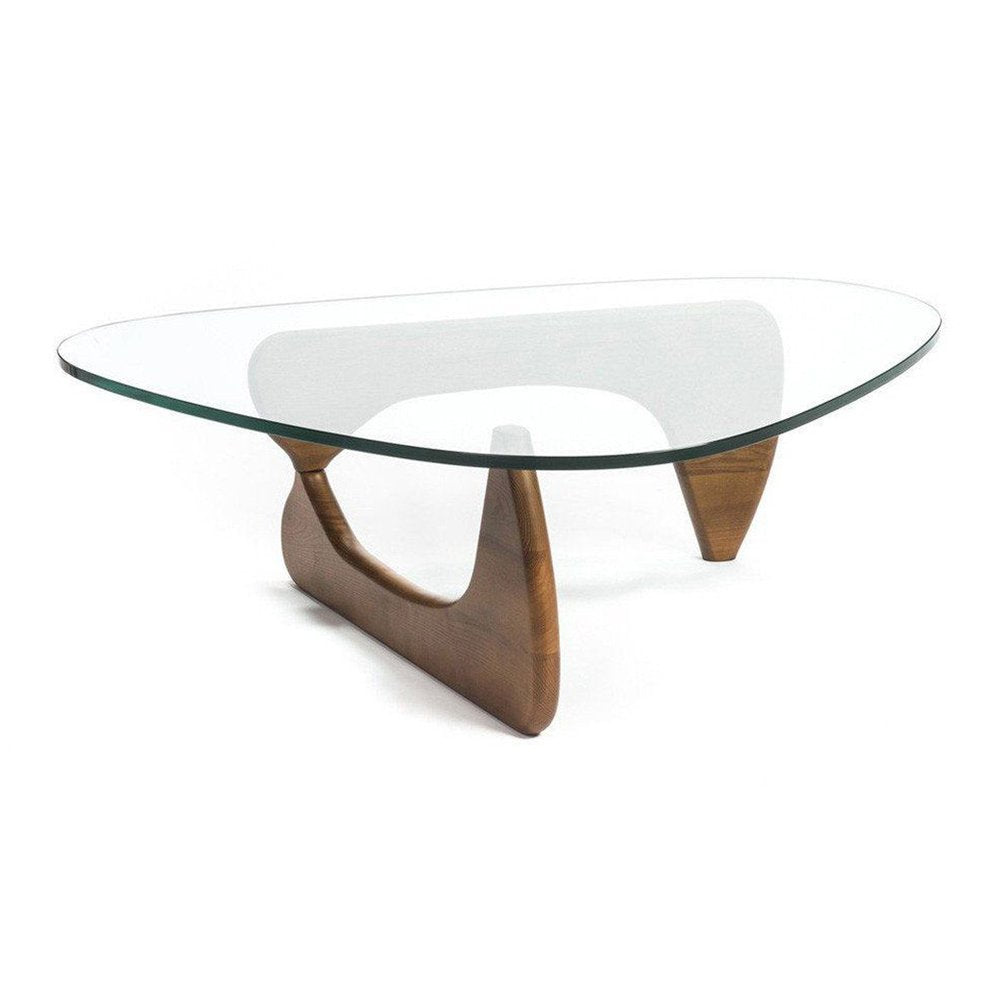 50" Clear And Brown Glass And Solid Wood Triangle Coffee Table HomeRoots
