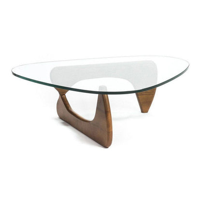 50" Clear And Brown Glass And Solid Wood Triangle Coffee Table HomeRoots