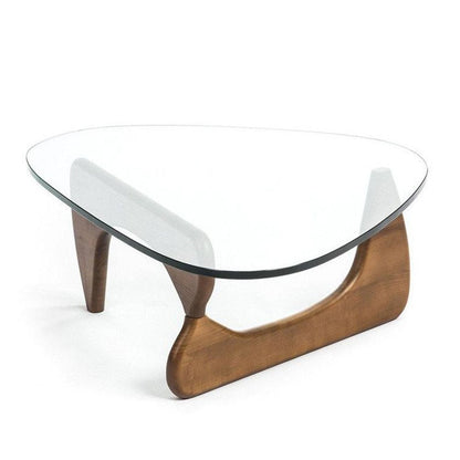 50" Clear And Brown Glass And Solid Wood Triangle Coffee Table HomeRoots