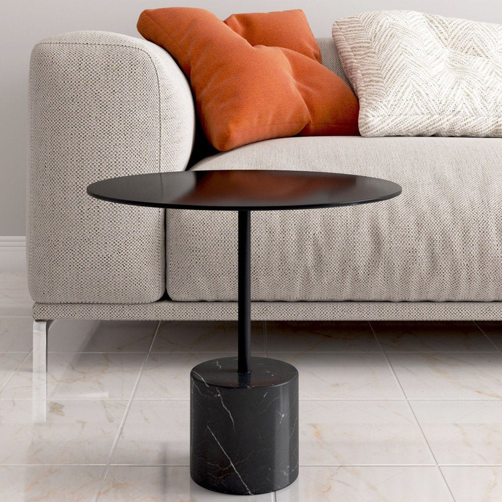 17" Black Steel And Stone Round Coffee Table HomeRoots