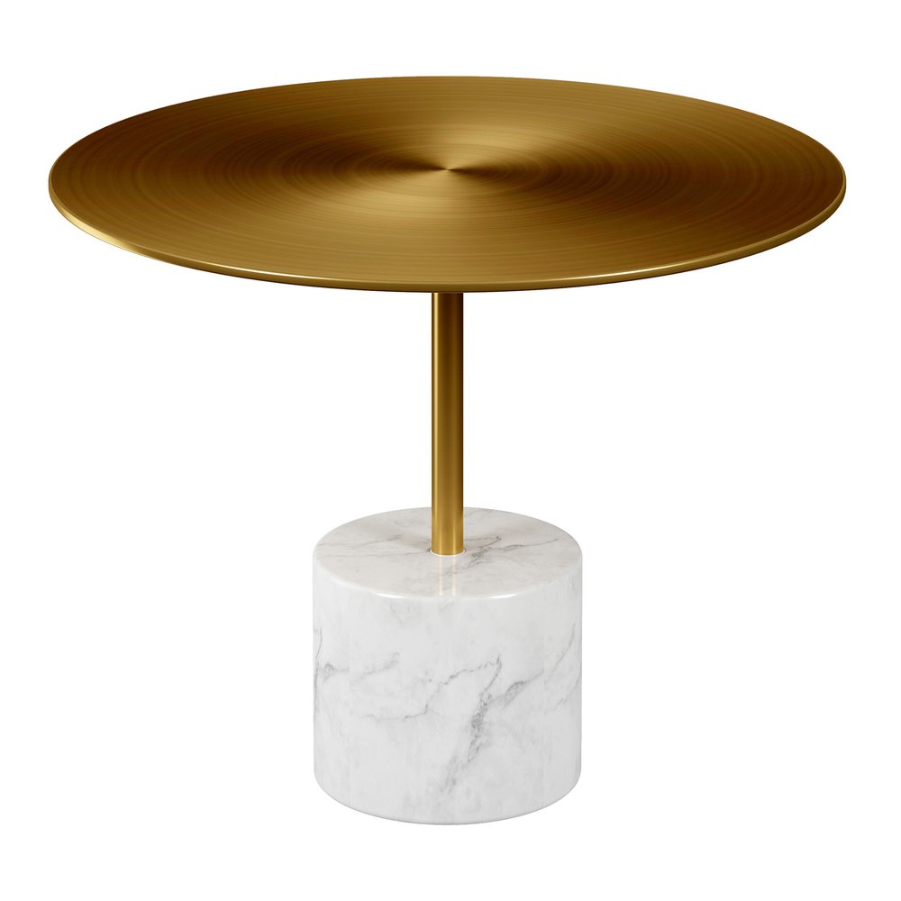 17" Gold And White Steel And Stone Round Coffee Table HomeRoots