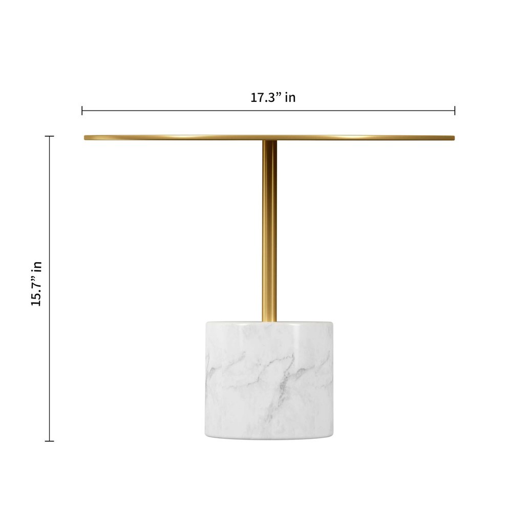 17" Gold And White Steel And Stone Round Coffee Table HomeRoots