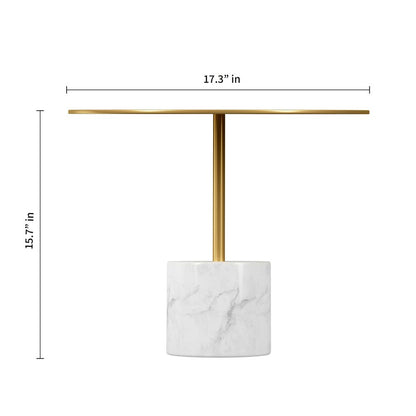 17" Gold And White Steel And Stone Round Coffee Table HomeRoots