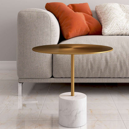 17" Gold And White Steel And Stone Round Coffee Table HomeRoots