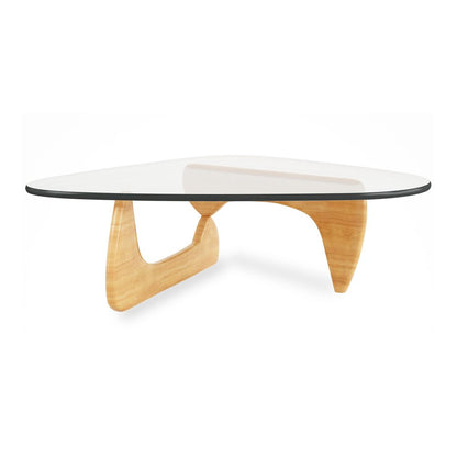 50" Clear And Natural Glass And Solid Wood Triangle Coffee Table HomeRoots