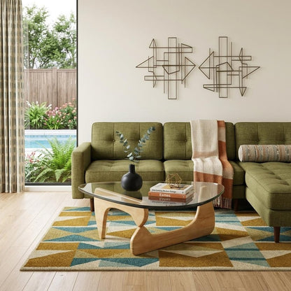 50" Clear And Natural Glass And Solid Wood Triangle Coffee Table HomeRoots