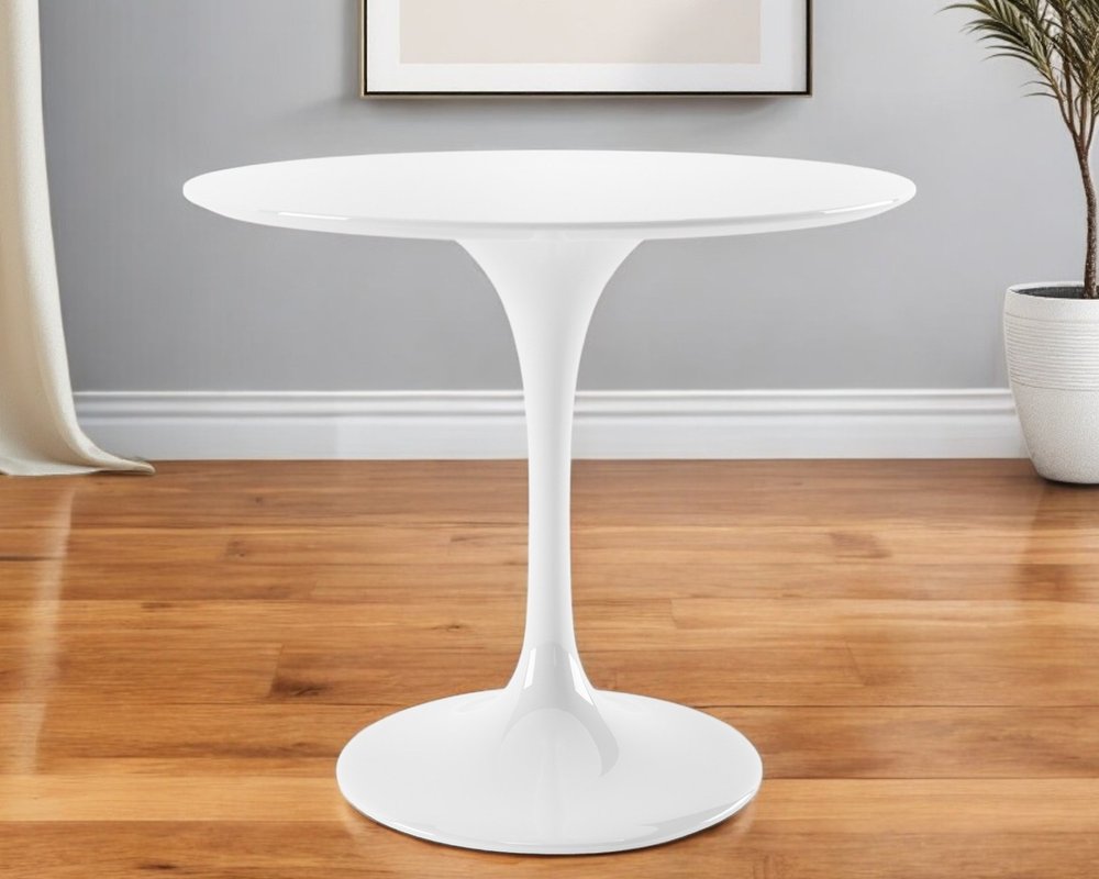 36" White Fiberglass And Metal Dining Table HomeRoots