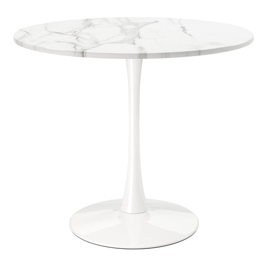 36" White Rounded Metal Pedestal Base Dining Table HomeRoots
