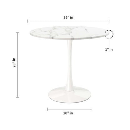 36" White Rounded Metal Pedestal Base Dining Table