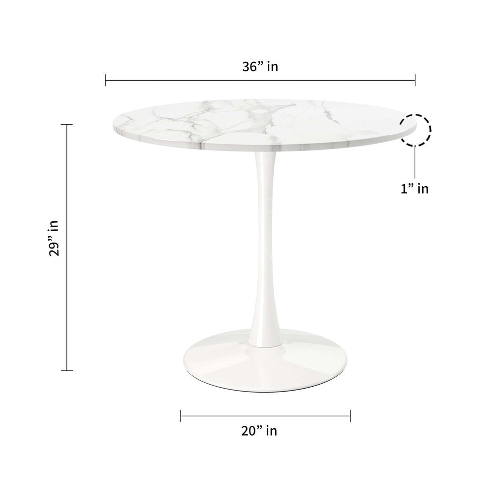 36" White Rounded Metal Pedestal Base Dining Table HomeRoots