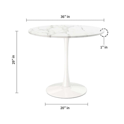 36" White Rounded Metal Pedestal Base Dining Table HomeRoots