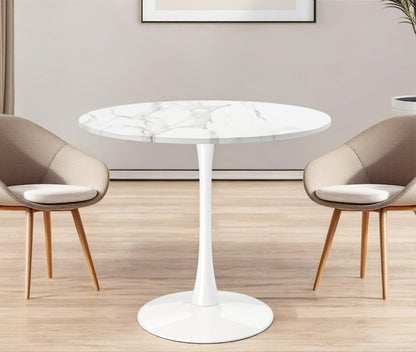 36" White Rounded Metal Pedestal Base Dining Table HomeRoots
