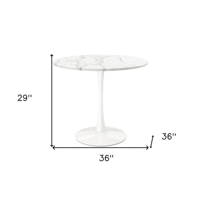 36" White Rounded Metal Pedestal Base Dining Table HomeRoots