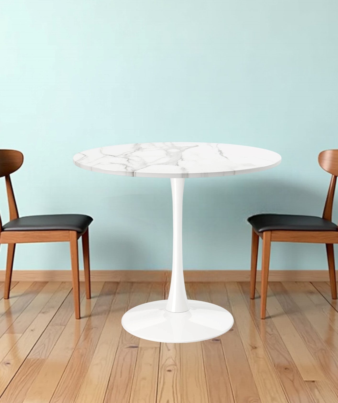 36" White Rounded Metal Pedestal Base Dining Table