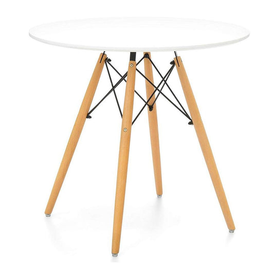 30" White And Natural Rounded Fiberglass And Solid Wood Dining Table HomeRoots