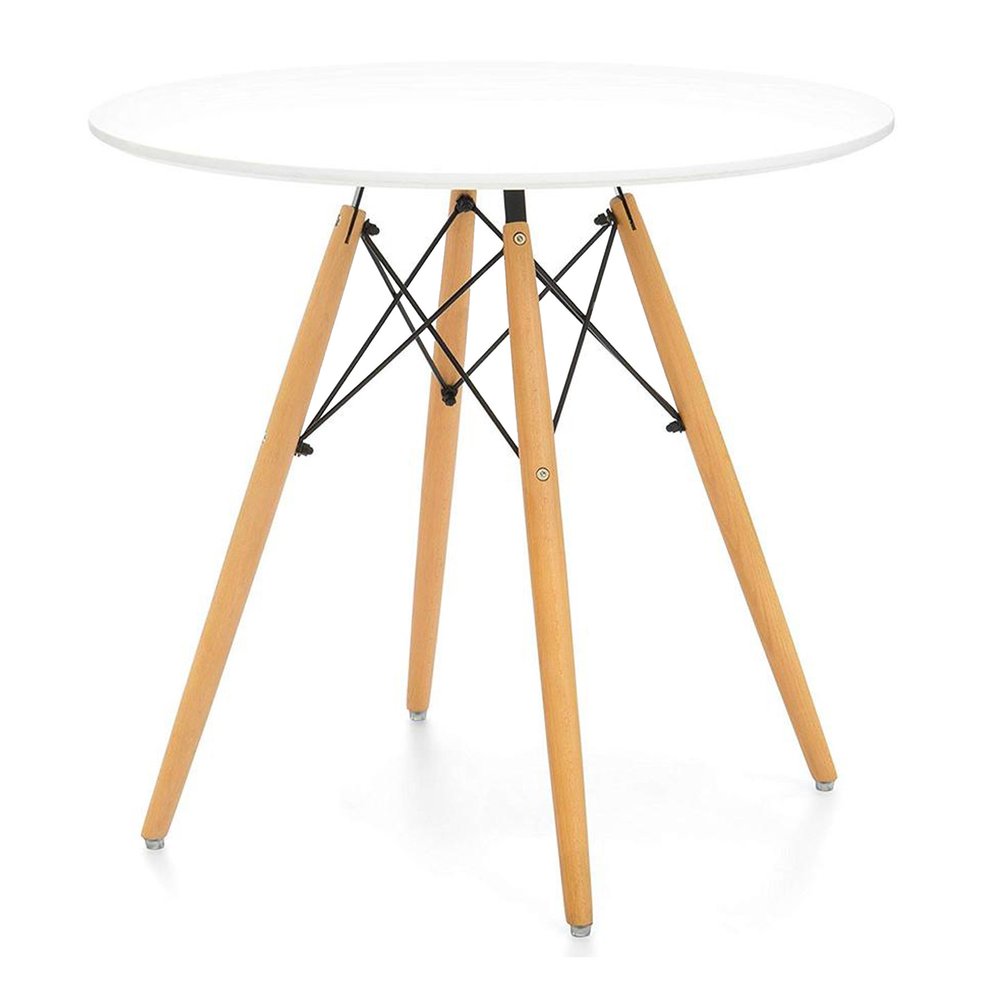 30" White And Natural Rounded Fiberglass And Solid Wood Dining Table HomeRoots