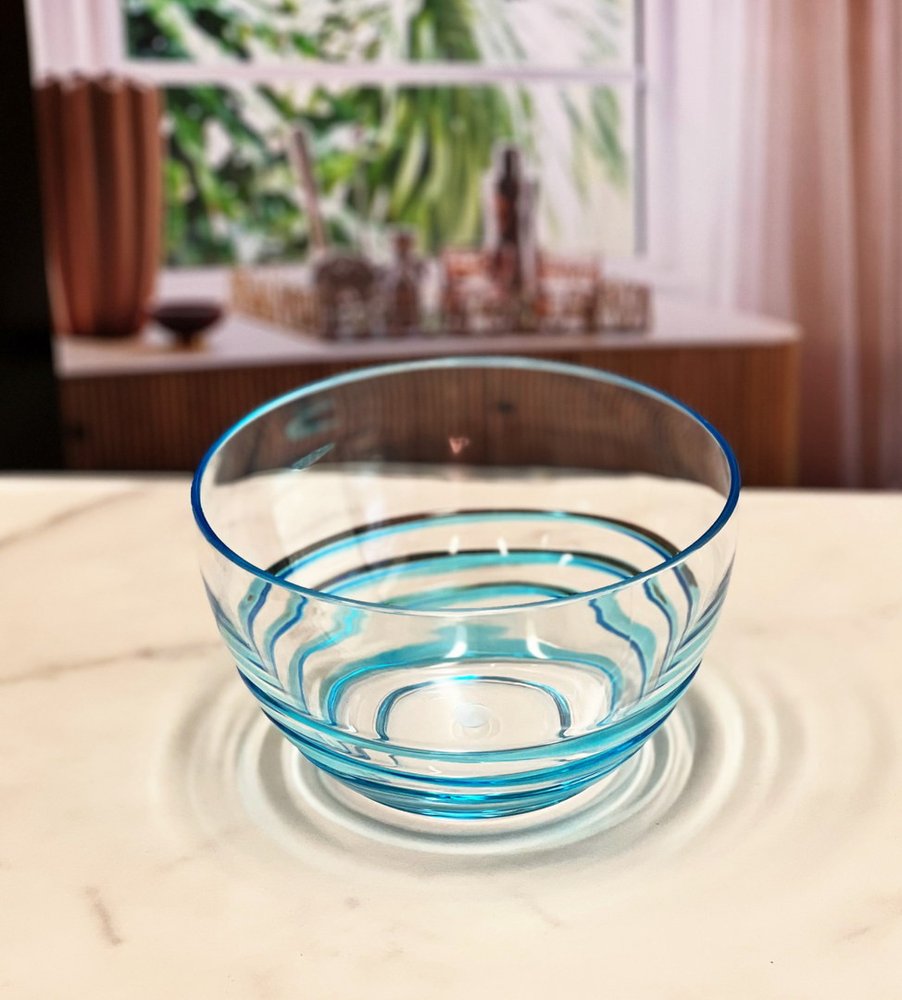 Clear and Blue Four Piece Swirl Acrylic Service For Four Bowl Set HomeRoots