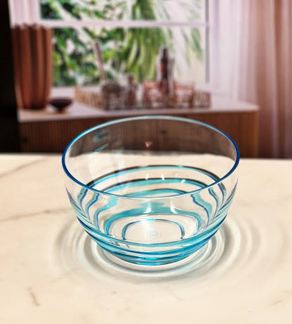 Clear and Blue Four Piece Swirl Acrylic Service For Four Bowl Set HomeRoots
